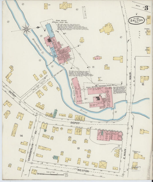 Sanborn Fire Insurance Map from Dalton, Berkshire County, Massachusetts (1892), Sheet #0003 - Historic Sanborn Fire Insurance Map Print, vintage old map wall art, antique decor, genealogy gift, Massachusetts Massachusetts map