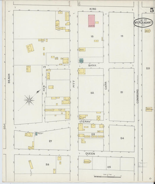 Sanborn Fire Insurance Map from Mount Pleasant, Charleston County, South Carolina (1893), Sheet #0005 - Historic Sanborn Fire Insurance Map Print, vintage old map wall art, antique decor, genealogy gift, South Carolina South Carolina map