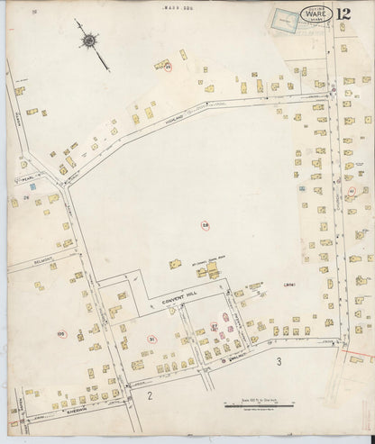 Sanborn Fire Insurance Map from Ware, Hampshire County, Massachusetts (1946), Sheet #0012 - Historic Sanborn Fire Insurance Map Print, vintage old map wall art, antique decor, genealogy gift, Massachusetts Massachusetts map