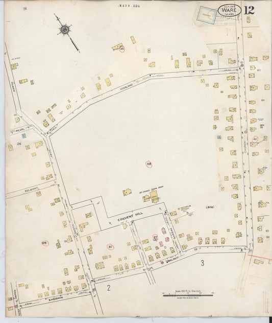 Sanborn Fire Insurance Map from Ware, Hampshire County, Massachusetts (1946), Sheet #0012 - Historic Sanborn Fire Insurance Map Print, vintage old map wall art, antique decor, genealogy gift, Massachusetts Massachusetts map