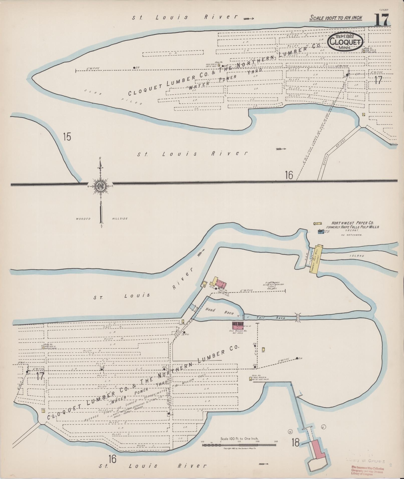 Sanborn Fire Insurance Map from Cloquet, Carlton County, Minnesota (1922), Sheet #0017 - Complete Map Set gallery image, historic Sanborn map, vintage wall art, Minnesota Minnesota
