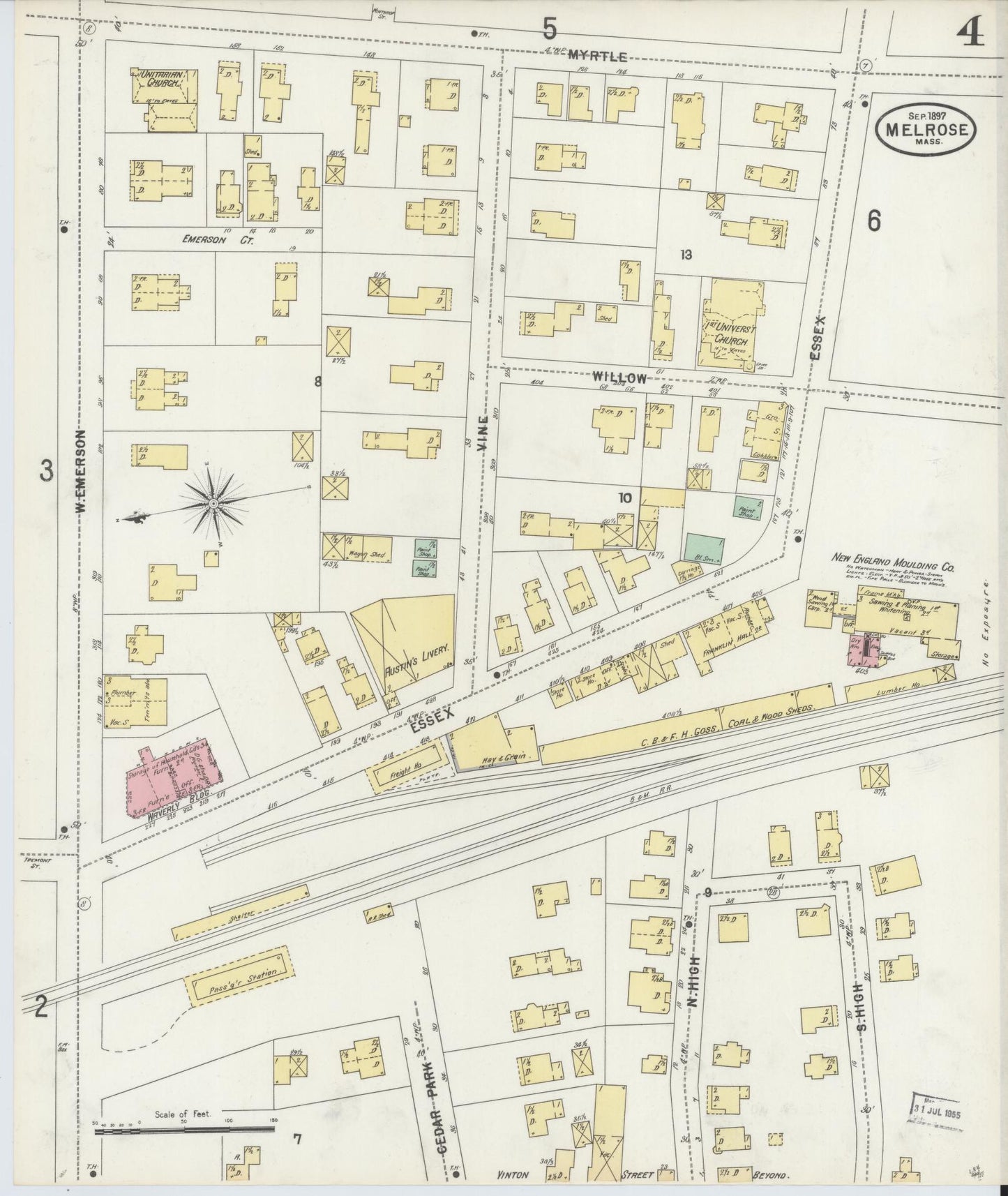 Sanborn Fire Insurance Map from Melrose, Middlesex County, Massachusetts (1897), Sheet #0004 - Complete Map Set gallery image, historic Sanborn map, vintage wall art, Massachusetts Massachusetts