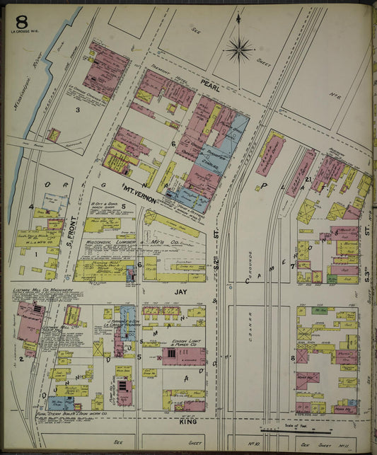 Sanborn Fire Insurance Map from La Crosse, La Crosse County, Wisconsin (1891), Sheet #0008 - Historic Sanborn Fire Insurance Map Print, vintage old map wall art, antique decor, genealogy gift, Wisconsin Wisconsin map