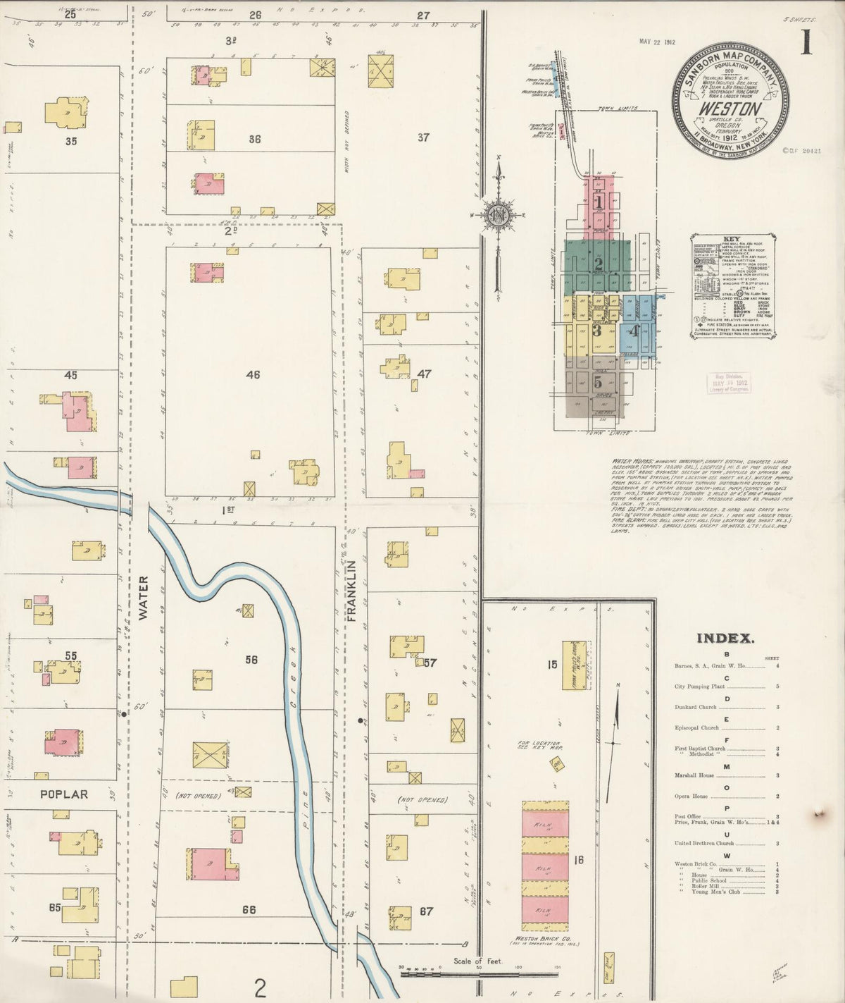 Sanborn Fire Insurance Map from Weston, Umatilla County, Oregon (1912), Sheet #0001 - Historic Sanborn Fire Insurance Map Print, vintage old map wall art, antique decor, genealogy gift, Oregon Oregon map