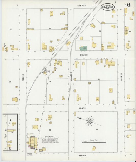 Sanborn Fire Insurance Map from Columbus, Colorado County, Texas (1906), Sheet #0006 - Historic Sanborn Fire Insurance Map Print, vintage old map wall art, antique decor, genealogy gift, Texas Texas map