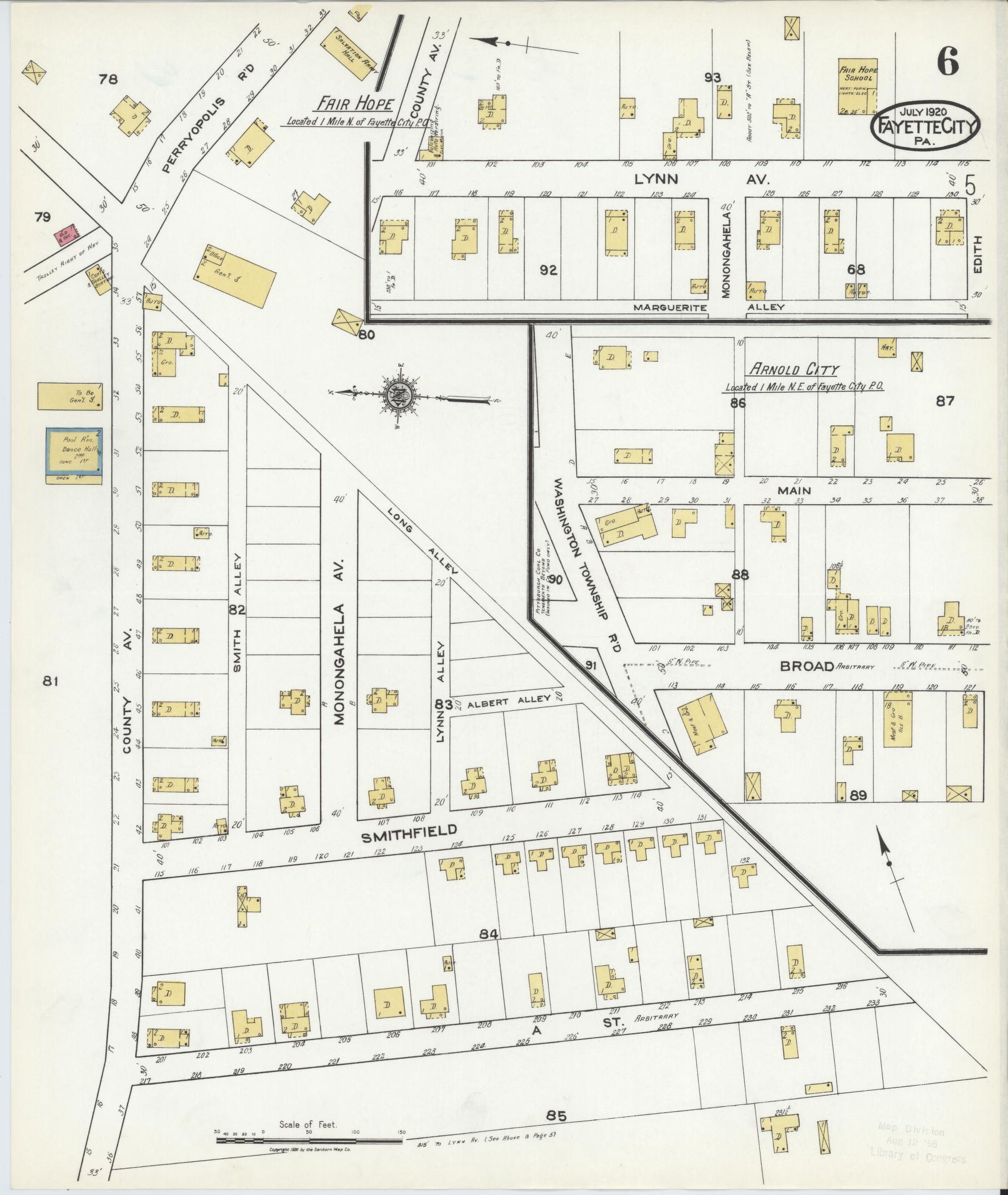 Sanborn Fire Insurance Map from Fayette City, Fayette County, Pennsylvania (1920), Sheet #0006 - Historic Sanborn Fire Insurance Map Print, vintage old map wall art, antique decor, genealogy gift, Pennsylvania Pennsylvania map