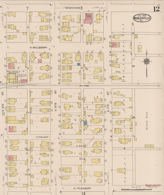 Sanborn Fire Insurance Map from Noblesville, Hamilton County, Indiana (1922), Sheet #0012 - Historic Sanborn Fire Insurance Map Print, vintage old map wall art, antique decor, genealogy gift, Indiana Indiana map