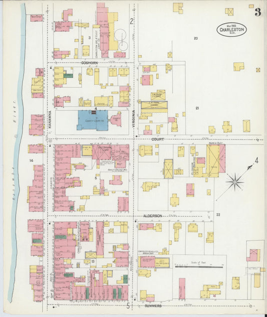 Sanborn Fire Insurance Map from Charleston, Kanawha County, West Virginia (1902), Sheet #0003 - Historic Sanborn Fire Insurance Map Print, vintage old map wall art, antique decor, genealogy gift, West Virginia West Virginia map