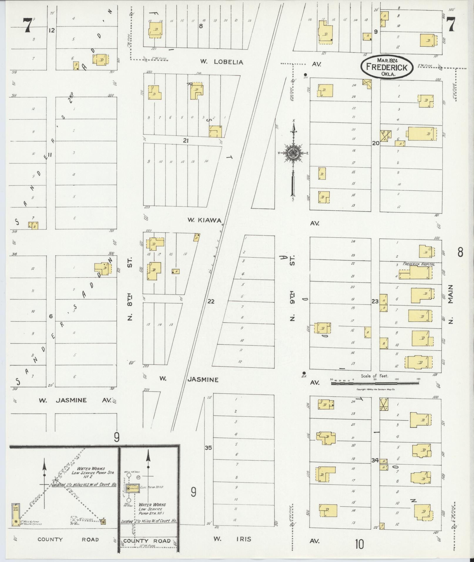 Sanborn Fire Insurance Map from Frederick, Tillman County, Oklahoma (1924), Sheet #0007 - Complete Map Set gallery image, historic Sanborn map, vintage wall art, Oklahoma Oklahoma