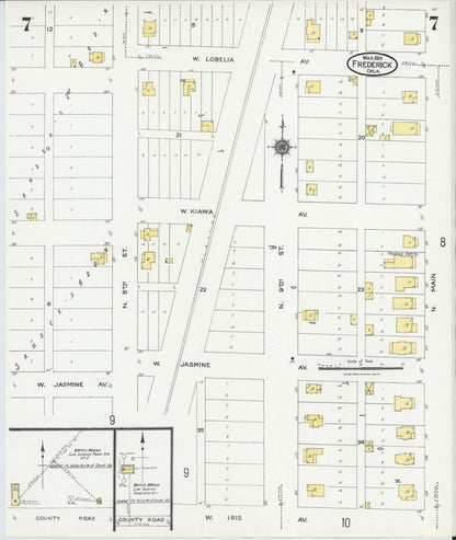 Sanborn Fire Insurance Map from Frederick, Tillman County, Oklahoma (1924), Sheet #0007 - Complete Map Set gallery image, historic Sanborn map, vintage wall art, Oklahoma Oklahoma