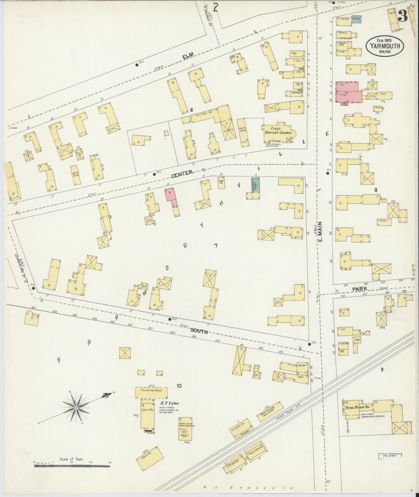 Sanborn Fire Insurance Map from Yarmouth, Cumberland County, Maine (1903), Sheet #0003 - Complete Map Set gallery image, historic Sanborn map, vintage wall art, Maine Maine