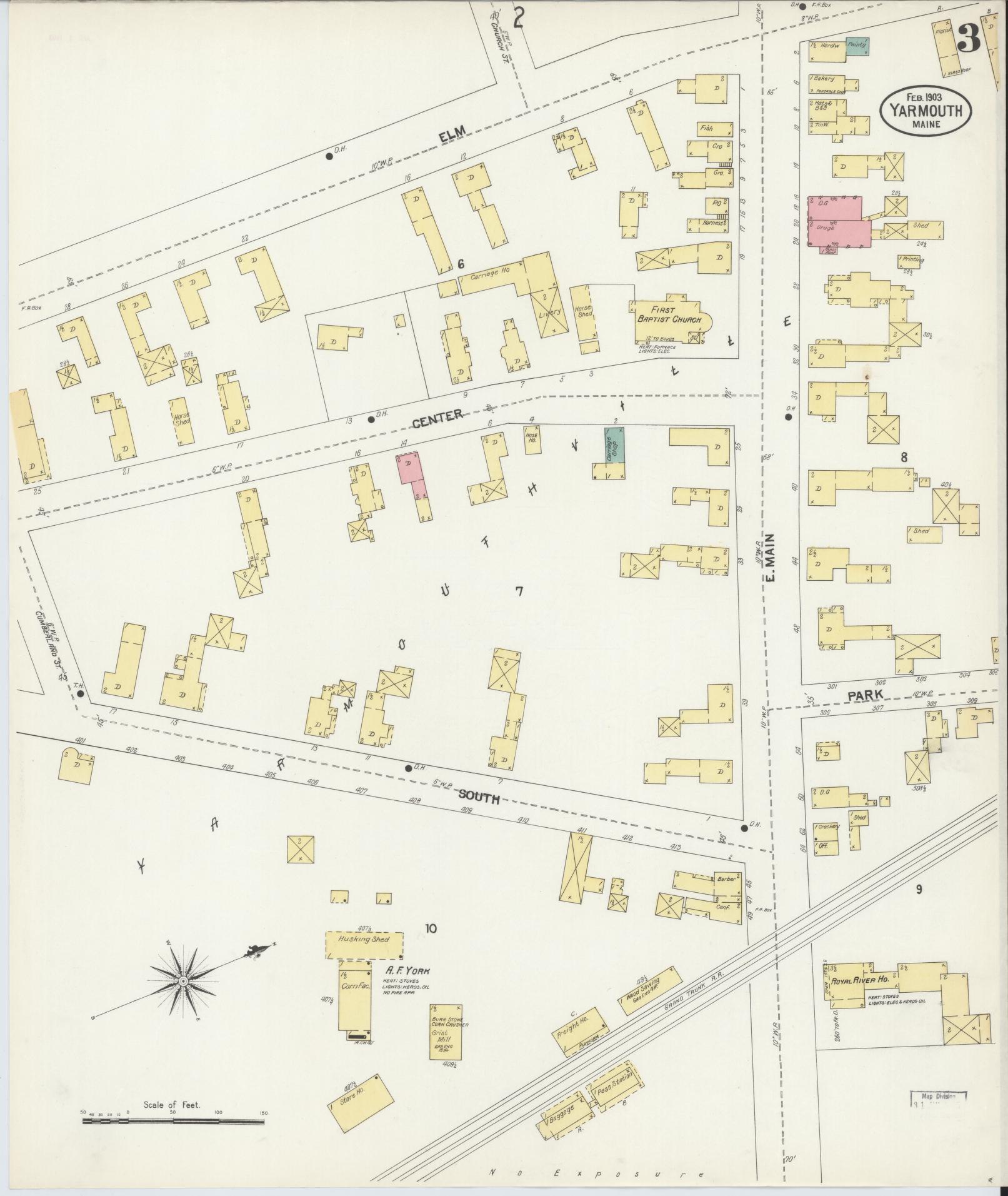 Sanborn Fire Insurance Map from Yarmouth, Cumberland County, Maine (1903), Sheet #0003 - Complete Map Set gallery image, historic Sanborn map, vintage wall art, Maine Maine