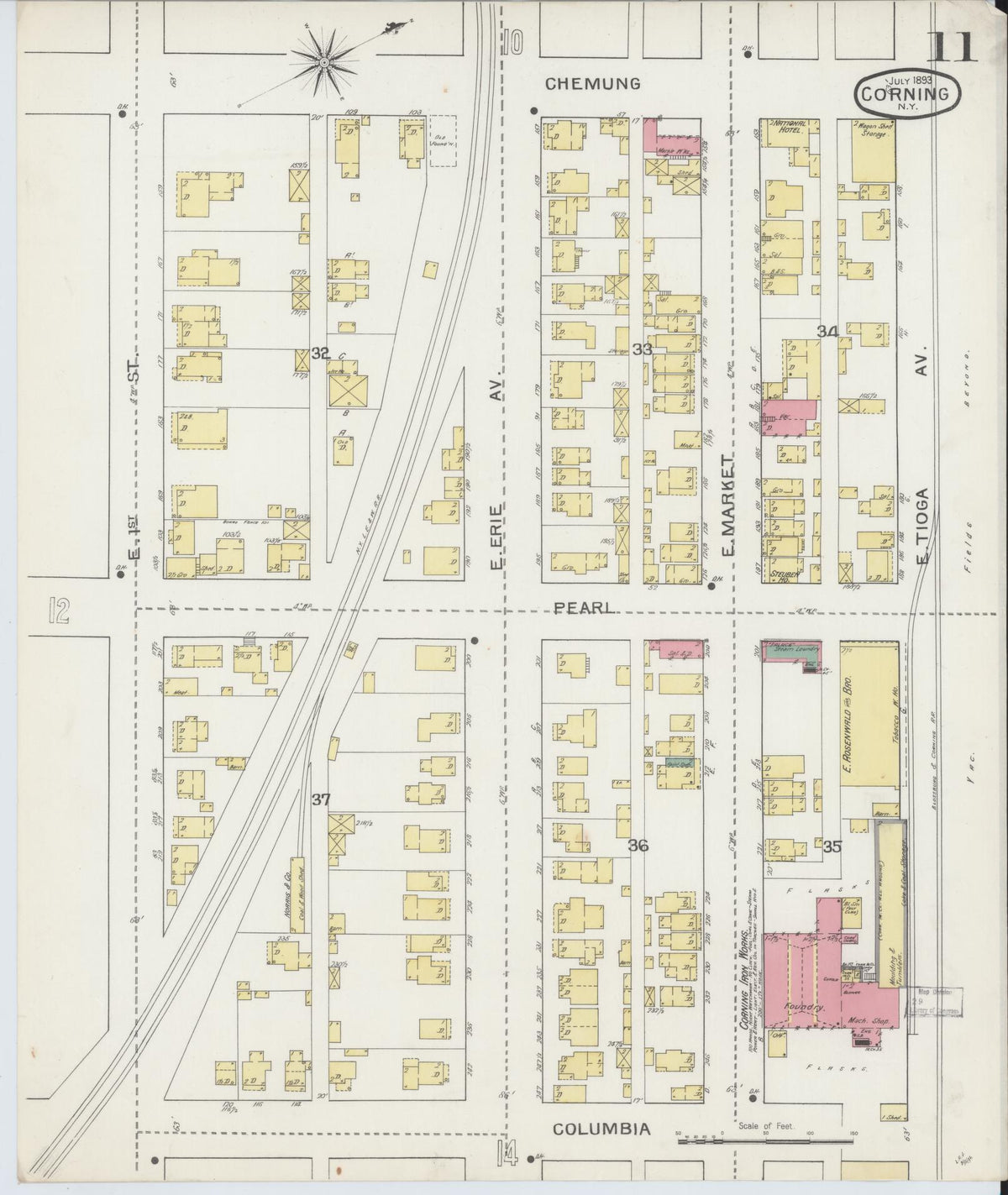 Sanborn Fire Insurance Map from Corning, Steuben County, New York (1893), Sheet #0011 - Historic Sanborn Fire Insurance Map Print, vintage old map wall art, antique decor, genealogy gift, New York New York map