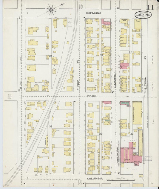 Sanborn Fire Insurance Map from Corning, Steuben County, New York (1893), Sheet #0011 - Historic Sanborn Fire Insurance Map Print, vintage old map wall art, antique decor, genealogy gift, New York New York map