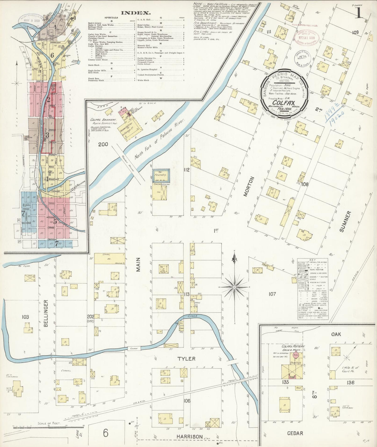 Sanborn Fire Insurance Map from Colfax, Whitman County, Washington (1899), Sheet #0001 - Historic Sanborn Fire Insurance Map Print, vintage old map wall art, antique decor, genealogy gift, Washington Washington map