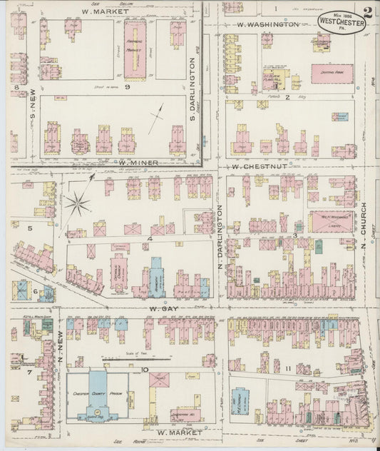 Sanborn Fire Insurance Map from West Chester, Chester County, Pennsylvania (1886), Sheet #0002 - Historic Sanborn Fire Insurance Map Print, vintage old map wall art, antique decor, genealogy gift, Pennsylvania Pennsylvania map