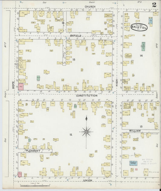 Sanborn Fire Insurance Map from Bristol, Bristol County, Rhode Island (1891), Sheet #0002 - Historic Sanborn Fire Insurance Map Print, vintage old map wall art, antique decor, genealogy gift, Rhode Island Rhode Island map