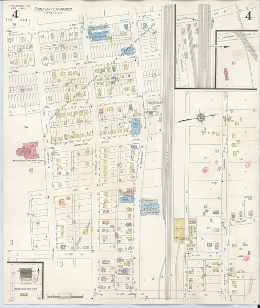 Sanborn Fire Insurance Map from Chesterton, Porter County, Indiana (1951), Sheet #0004 - Historic Sanborn Fire Insurance Map Print, vintage old map wall art, antique decor, genealogy gift, Indiana Indiana map