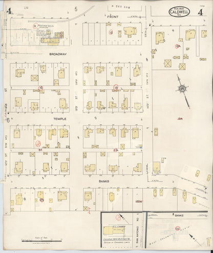 Sanborn Fire Insurance Map from Caldwell, Burleson County, Texas (1943), Sheet #0004 - Historic Sanborn Fire Insurance Map Print, vintage old map wall art, antique decor, genealogy gift, Texas Texas map