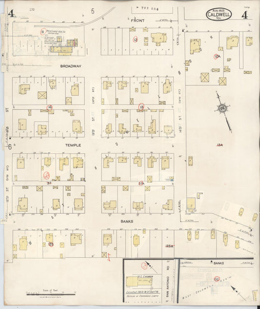 Sanborn Fire Insurance Map from Caldwell, Burleson County, Texas (1943), Sheet #0004 - Historic Sanborn Fire Insurance Map Print, vintage old map wall art, antique decor, genealogy gift, Texas Texas map