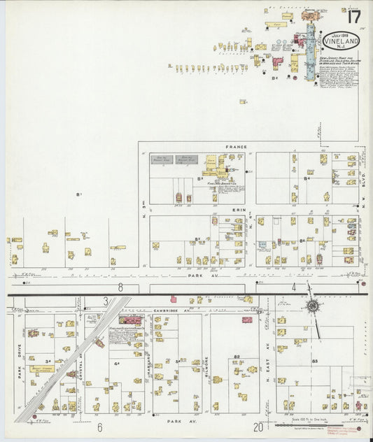 Sanborn Fire Insurance Map from Vineland, Cumberland County, New Jersey (1919), Sheet #0017 - Historic Sanborn Fire Insurance Map Print, vintage old map wall art, antique decor, genealogy gift, New Jersey New Jersey map