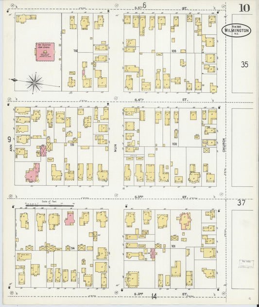 Sanborn Fire Insurance Map from Wilmington, New Hanover County, North Carolina (1904), Sheet #0010 - Historic Sanborn Fire Insurance Map Print, vintage old map wall art, antique decor, genealogy gift, North Carolina North Carolina map