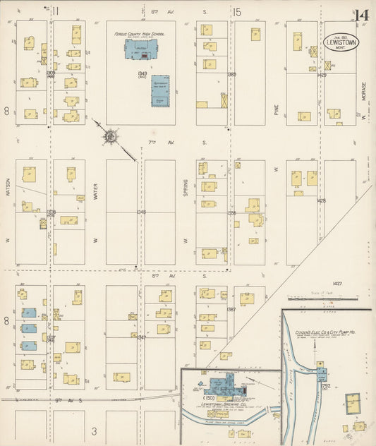 Sanborn Fire Insurance Map from Lewistown, Fergus County, Montana (1913), Sheet #0014 - Historic Sanborn Fire Insurance Map Print, vintage old map wall art, antique decor, genealogy gift, Montana Montana map