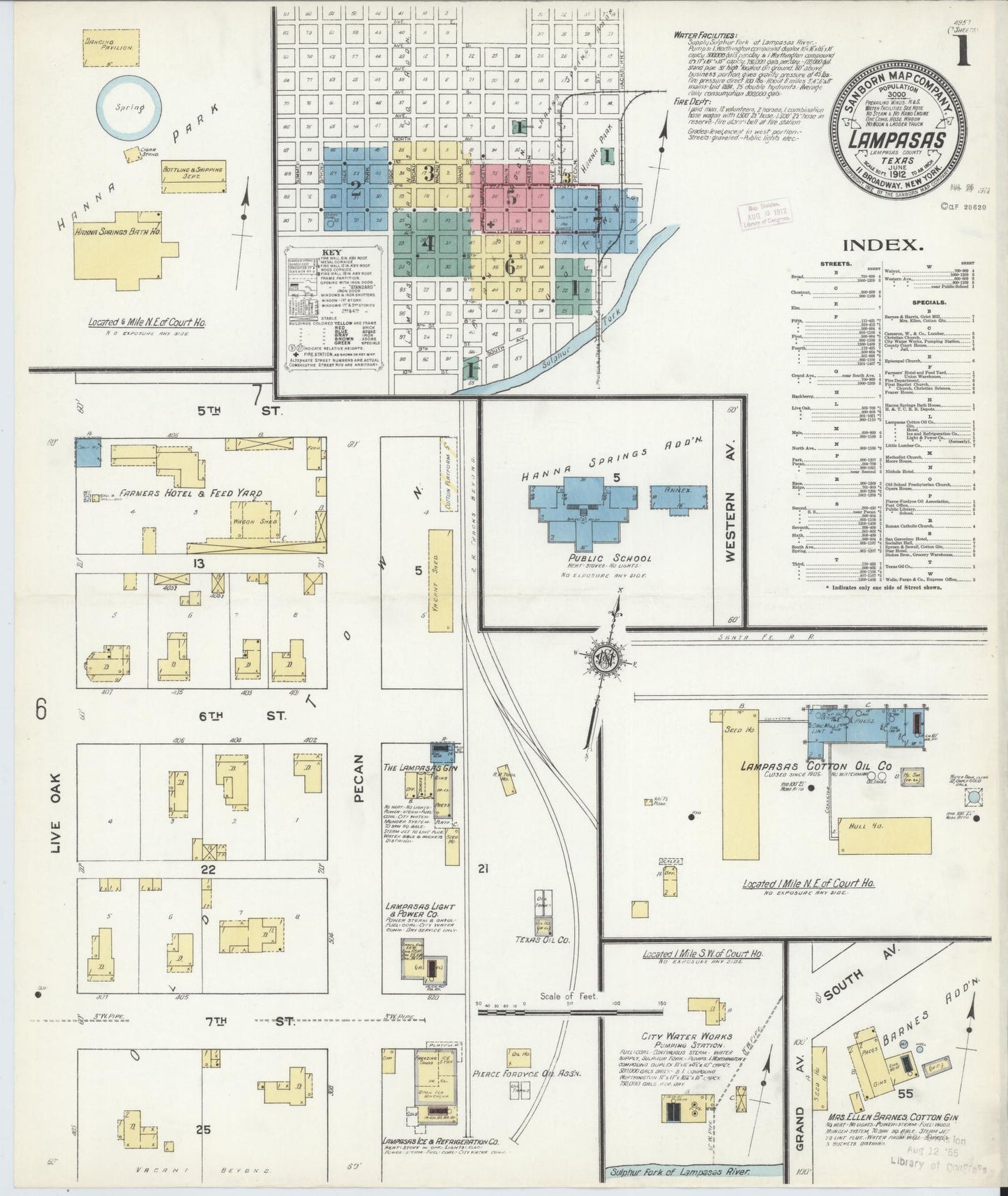 Sanborn Fire Insurance Map from Lampasas, Lampasas County, Texas (1912), Sheet #0001 - Historic Sanborn Fire Insurance Map Print, vintage old map wall art, antique decor, genealogy gift, Texas Texas map