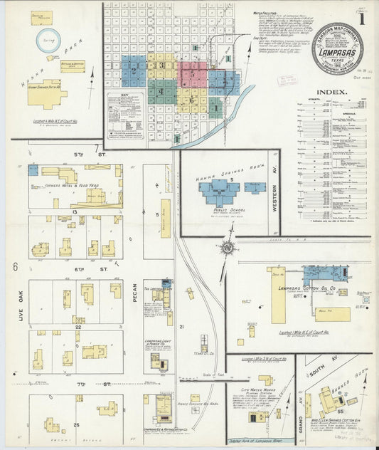 Sanborn Fire Insurance Map from Lampasas, Lampasas County, Texas (1912), Sheet #0001 - Historic Sanborn Fire Insurance Map Print, vintage old map wall art, antique decor, genealogy gift, Texas Texas map