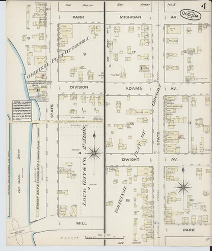 Sanborn Fire Insurance Map from Oscoda, Iosco County, Michigan (1884), Sheet #0004 - Historic Sanborn Fire Insurance Map Print, vintage old map wall art, antique decor, genealogy gift, Michigan Michigan map