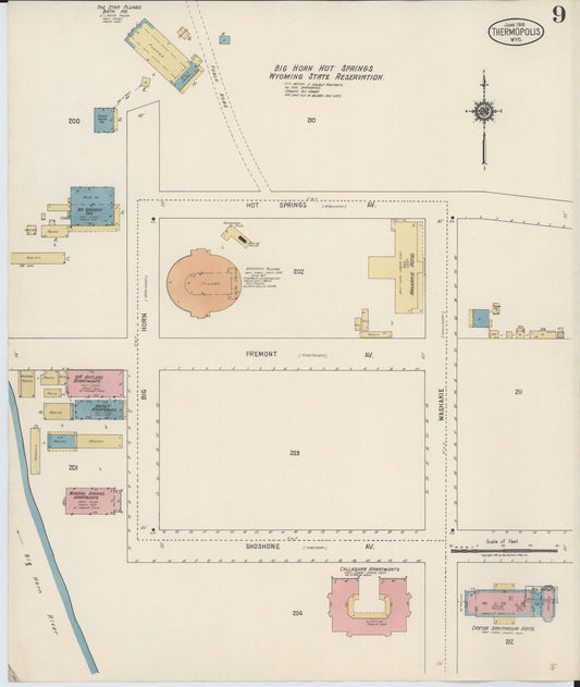 Sanborn Fire Insurance Map from Thermopolis, Hot Springs County, Wyoming (1918), Sheet #0009 - Historic Sanborn Fire Insurance Map Print, vintage old map wall art, antique decor, genealogy gift, Wyoming Wyoming map