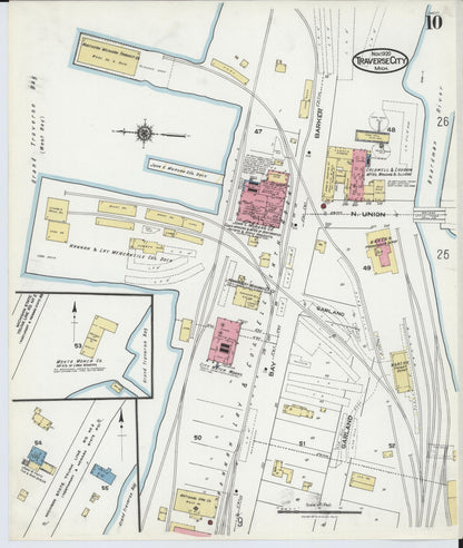 Sanborn Fire Insurance Map from Traverse City, Grand Traverse County, Michigan (1920), Sheet #0010 - Historic Sanborn Fire Insurance Map Print, vintage old map wall art, antique decor, genealogy gift, Michigan Michigan map