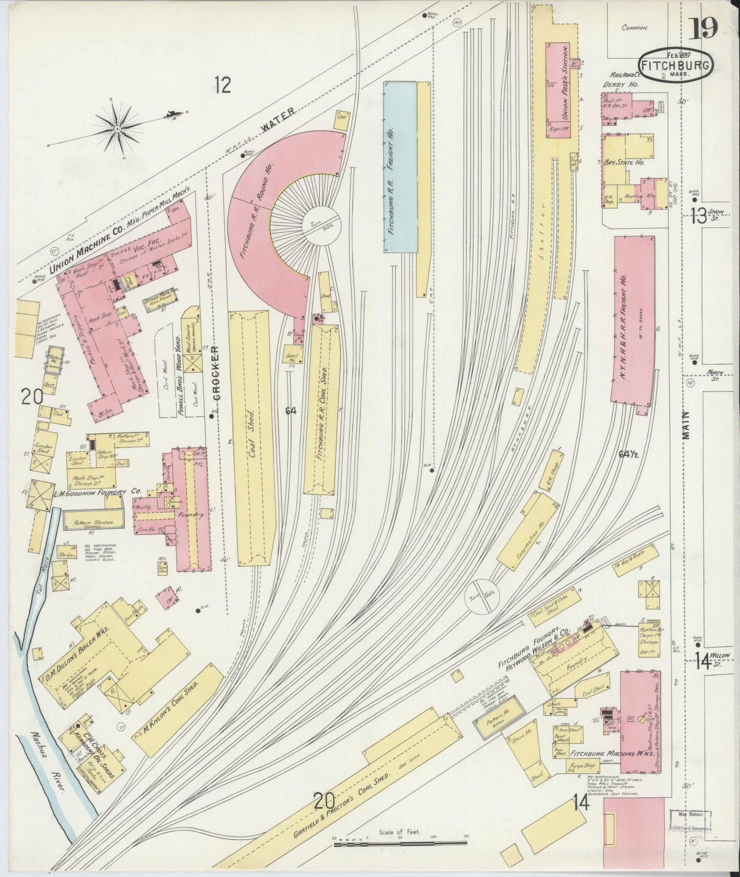 Sanborn Fire Insurance Map from Fitchburg, Worcester County, Massachusetts (1897), Sheet #0019 - Complete Map Set gallery image, historic Sanborn map, vintage wall art, Massachusetts Massachusetts