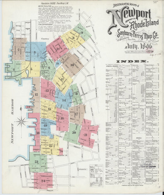Sanborn Fire Insurance Map from Newport, Newport County, Rhode Island. (1896) – Historic Sanborn Fire Insurance Map Print