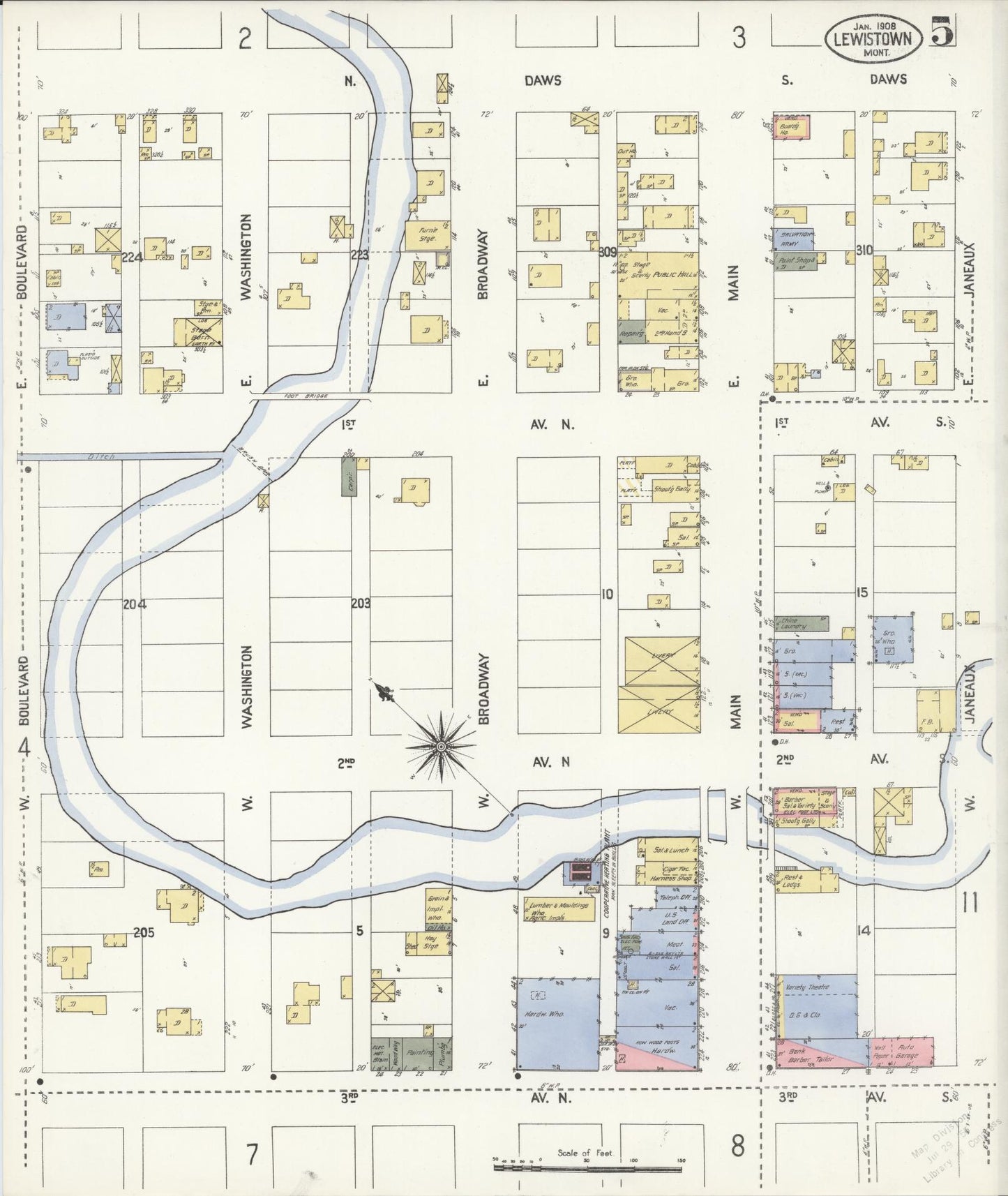 Sanborn Fire Insurance Map from Lewistown, Fergus County, Montana (1908), Sheet #0005 - Complete Map Set gallery image, historic Sanborn map, vintage wall art, Montana Montana