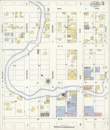 Sanborn Fire Insurance Map from Lewistown, Fergus County, Montana (1908), Sheet #0005 - Complete Map Set gallery image, historic Sanborn map, vintage wall art, Montana Montana