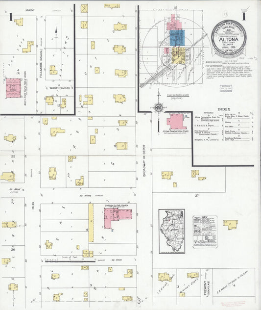 Sanborn Fire Insurance Map from Altona, Knox County, Illinois (1928), Sheet #0001 - Historic Sanborn Fire Insurance Map Print, vintage old map wall art, antique decor, genealogy gift, Illinois Illinois map
