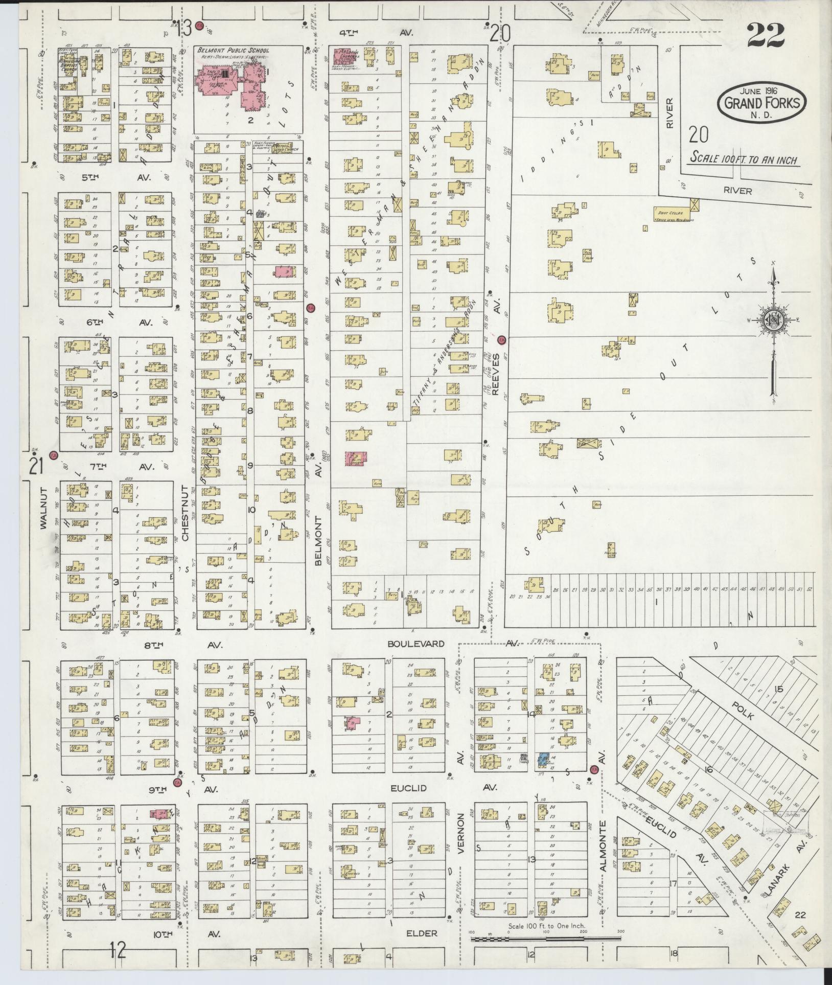 Sanborn Fire Insurance Map from Grand Forks, Grand Forks County, North Dakota (1916), Sheet #0022 - Complete Map Set gallery image, historic Sanborn map, vintage wall art, North Dakota North Dakota