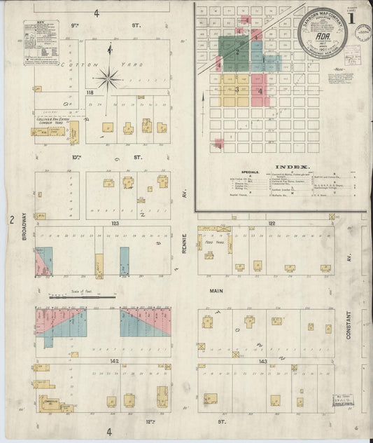 Sanborn Fire Insurance Map from Ada, Pontotoc County, Oklahoma (1902), Sheet #0001 - Complete Map Set gallery image, historic Sanborn map, vintage wall art, Oklahoma Oklahoma