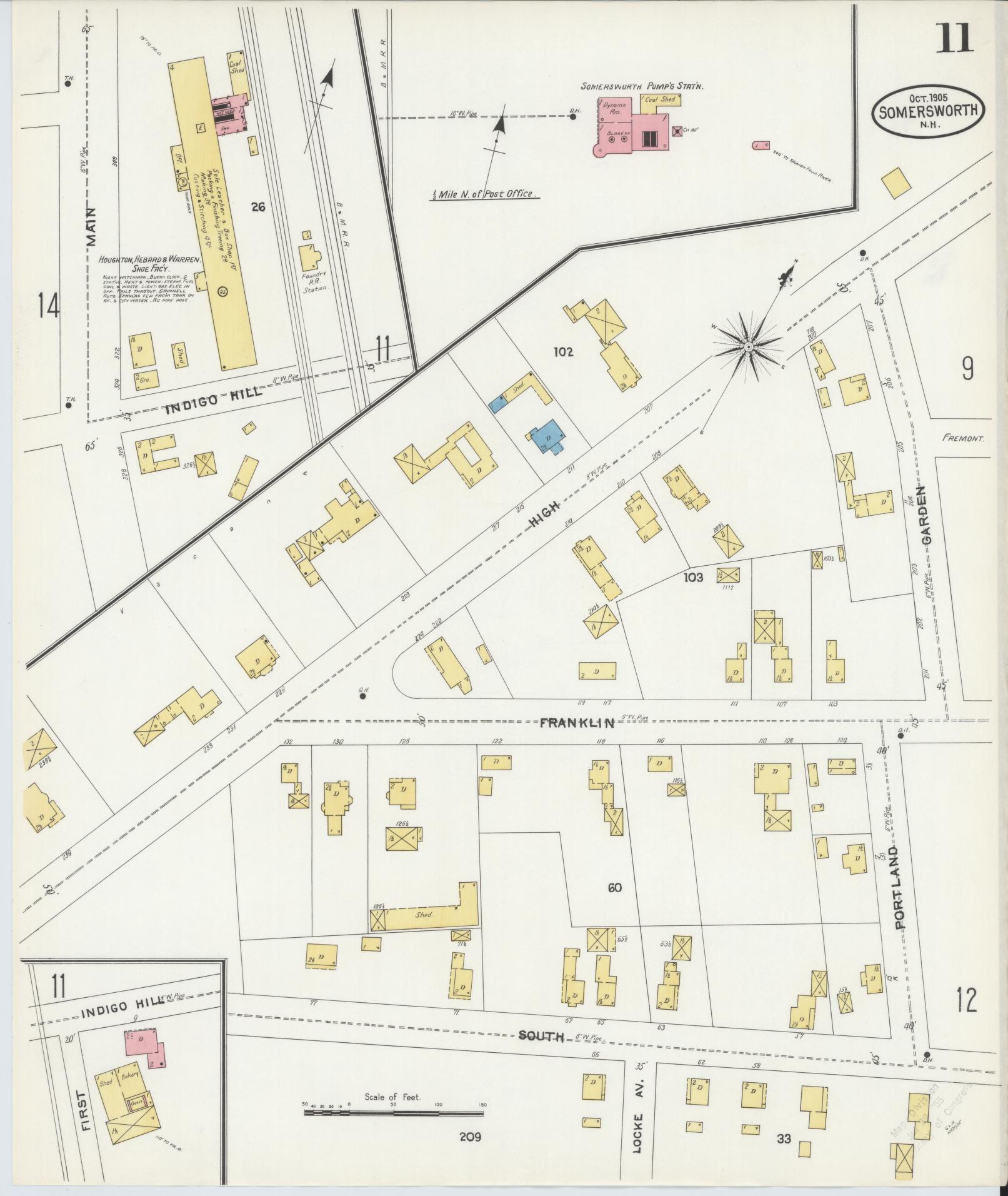 Sanborn Fire Insurance Map from Somersworth, Strafford County, New Hampshire (1905), Sheet #0011 - Complete Map Set gallery image, historic Sanborn map, vintage wall art, Maine Maine