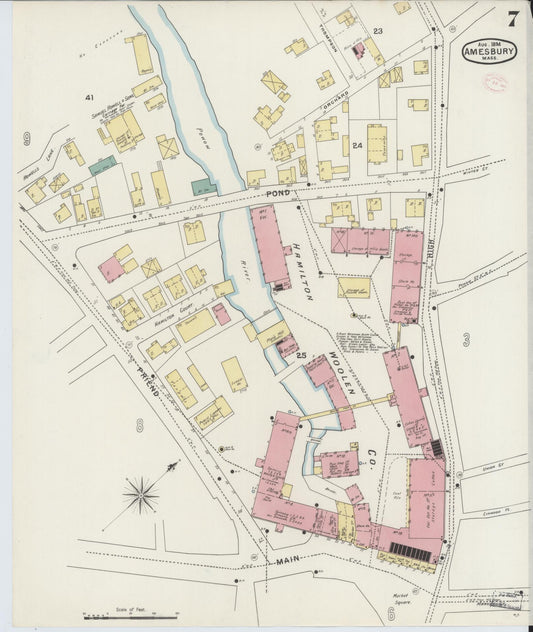 Sanborn Fire Insurance Map from Amesbury, Essex County, Massachusetts (1894), Sheet #0007 - Historic Sanborn Fire Insurance Map Print, vintage old map wall art, antique decor, genealogy gift, Massachusetts Massachusetts map
