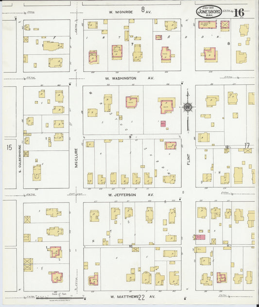 Sanborn Fire Insurance Map from Jonesboro, Craighead County, Arkansas (1919), Sheet #0016 - Historic Sanborn Fire Insurance Map Print, vintage old map wall art, antique decor, genealogy gift, Arkansas Arkansas map