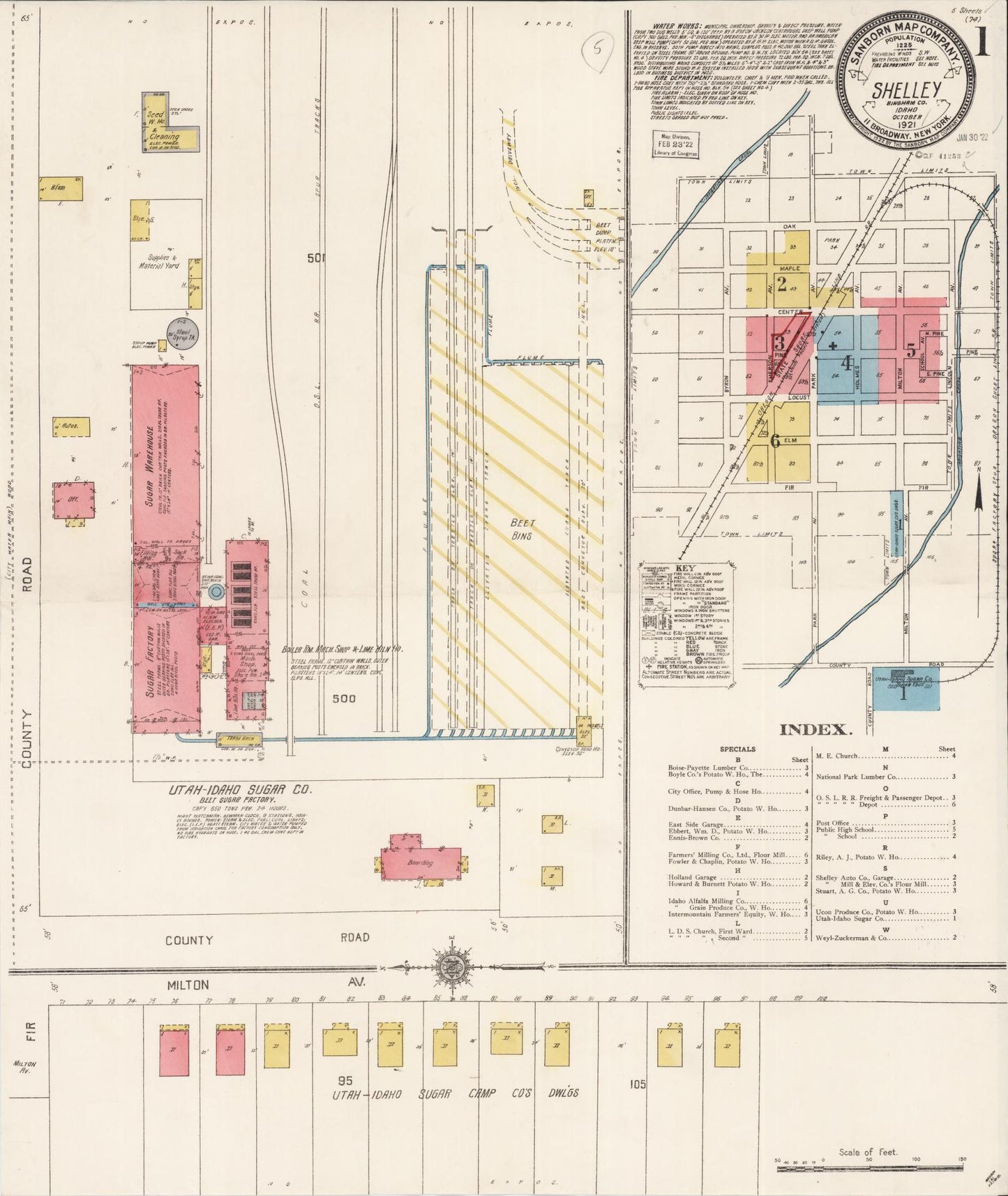 Sanborn Fire Insurance Map from Shelley, Bingham County, Idaho (1921), Sheet #0001 - Complete Map Set gallery image, historic Sanborn map, vintage wall art, Idaho Idaho