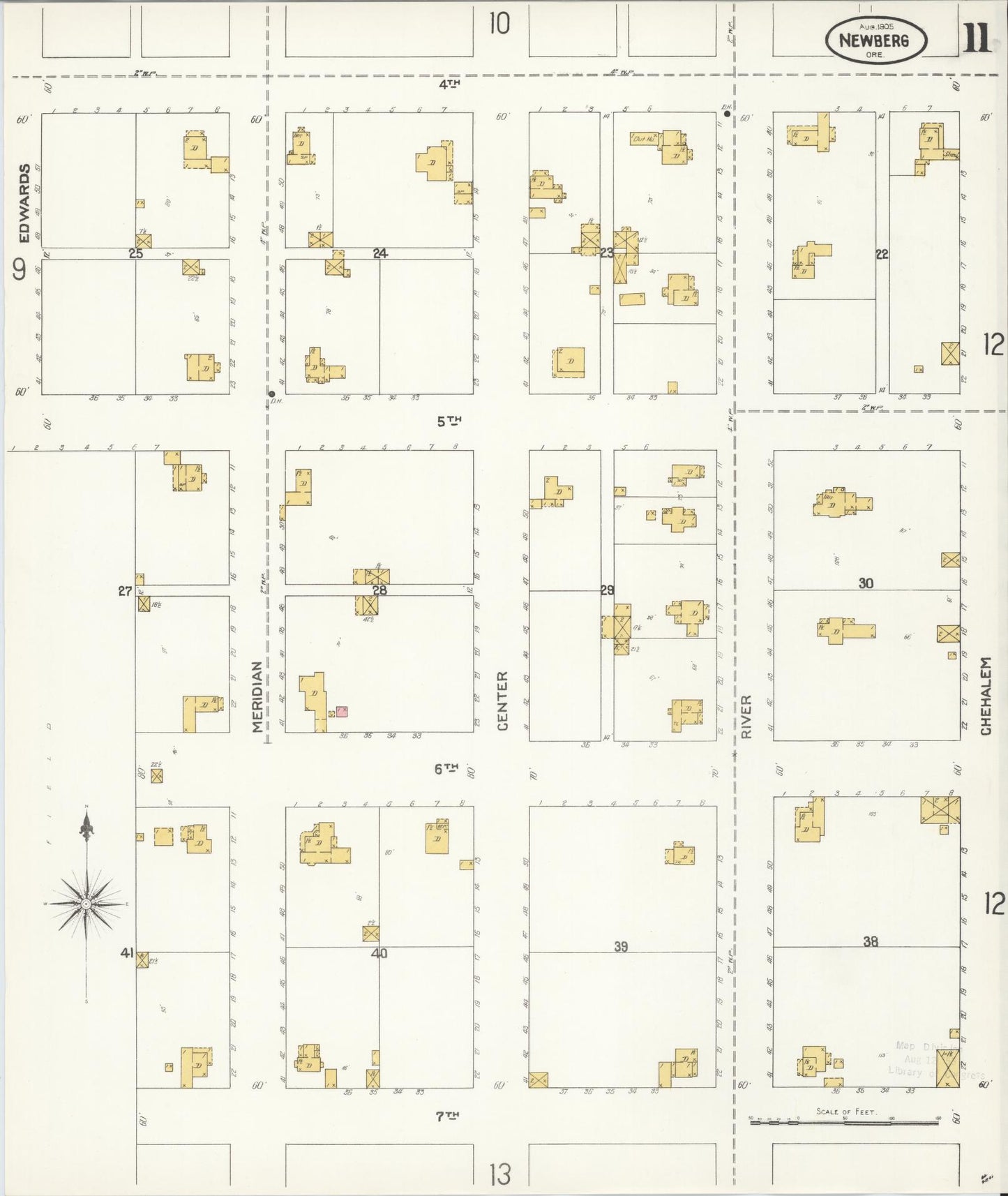 Sanborn Fire Insurance Map from Newberg, Yamhill County, Oregon (1905), Sheet #0011 - Complete Map Set gallery image, historic Sanborn map, vintage wall art, Oregon Oregon
