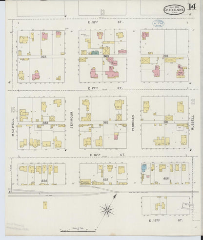 Sanborn Fire Insurance Map from Cheyenne, Laramie County, Wyoming (1894), Sheet #0014 - Complete Map Set gallery image, historic Sanborn map, vintage wall art, Wyoming Wyoming