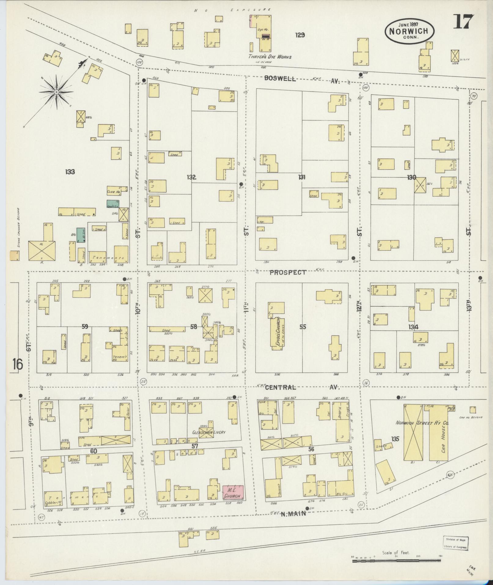 Sanborn Fire Insurance Map from Norwich, New London County, Connecticut (1897), Sheet #0017 - Complete Map Set gallery image, historic Sanborn map, vintage wall art, Connecticut Connecticut