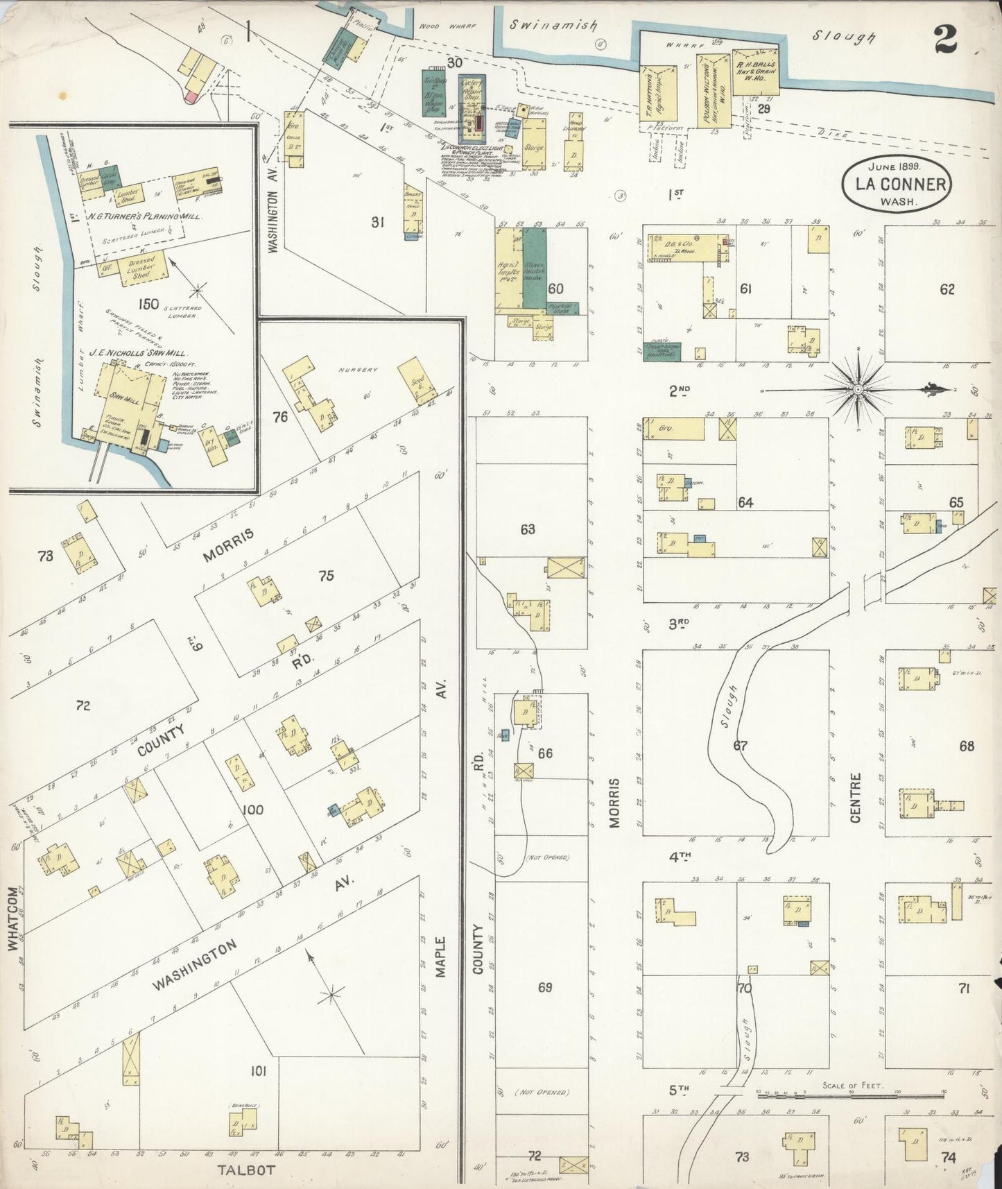 Sanborn Fire Insurance Map from La Conner, Skagit County, Washington (1899), Sheet #0002 - Complete Map Set gallery image, historic Sanborn map, vintage wall art, Washington Washington