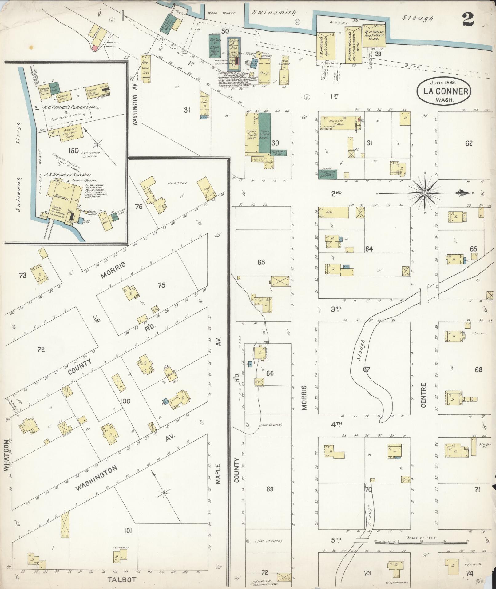 Sanborn Fire Insurance Map from La Conner, Skagit County, Washington (1899), Sheet #0002 - Complete Map Set gallery image, historic Sanborn map, vintage wall art, Washington Washington