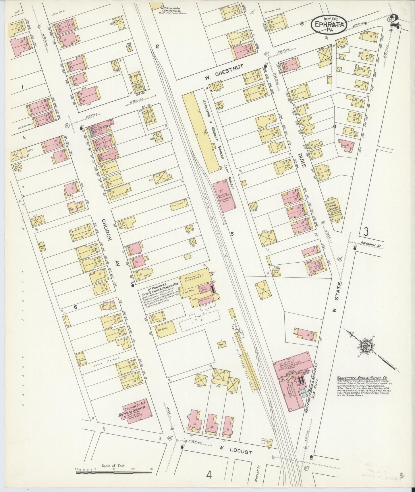 Sanborn Fire Insurance Map from Ephrata, Lancaster County, Pennsylvania (1912), Sheet #0002 - Historic Sanborn Fire Insurance Map Print, vintage old map wall art, antique decor, genealogy gift, Pennsylvania Pennsylvania map