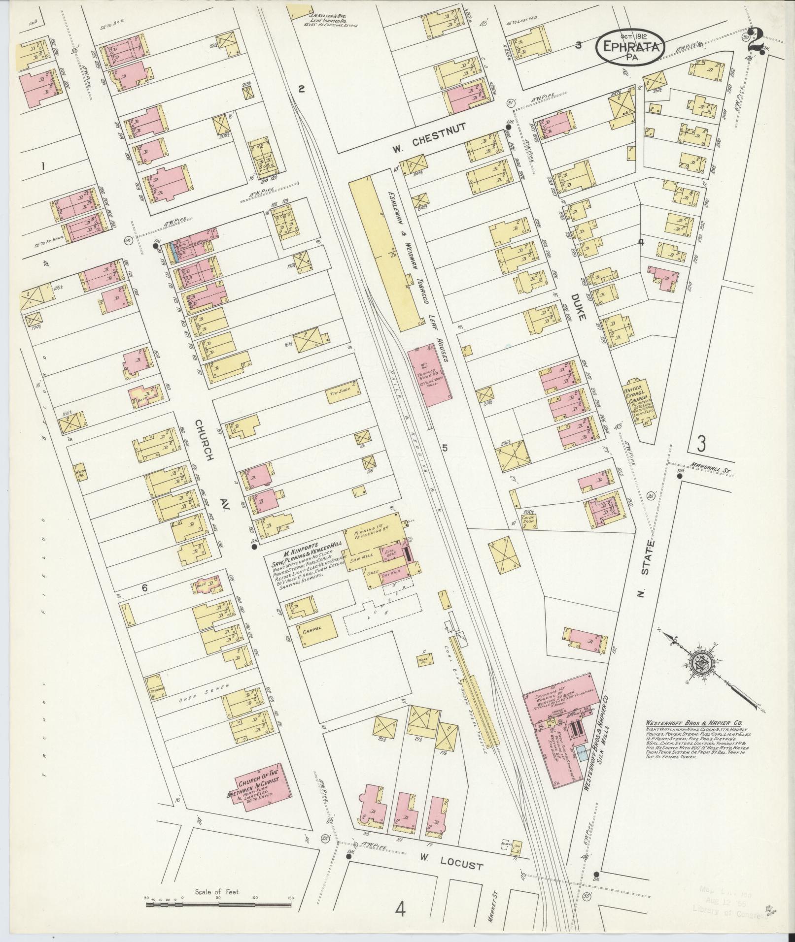Sanborn Fire Insurance Map from Ephrata, Lancaster County, Pennsylvania (1912), Sheet #0002 - Historic Sanborn Fire Insurance Map Print, vintage old map wall art, antique decor, genealogy gift, Pennsylvania Pennsylvania map